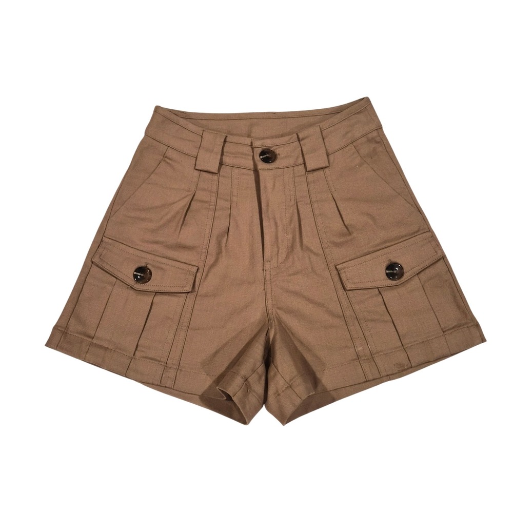 Miou Muse Tan Khaki High Waisted Cargo Shorts Utility Pleated P1741 Small